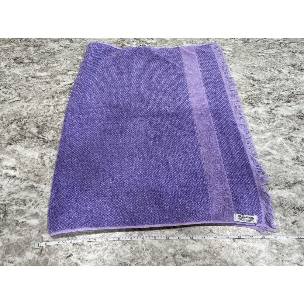 Fieldcrest Purple Cloth Cotton Fringe Towels 3 Piece Set Hand Bath MCM Vintage
